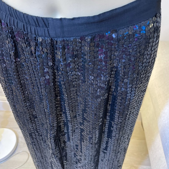 Black Pure Silk & Sequined Maxi Straight Lined Skirt. Sz M. Like New - Picture 3 of 10